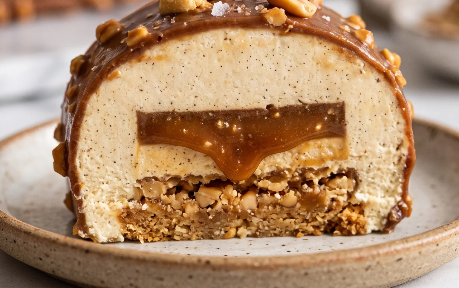 Bûche de Noël Cacahuètes-Caramel-Vanille